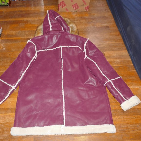 MENS 2XL Jordan Craig Denali Shearling Burgundy Fisherman PIMP FUR Coat Jacket - Picture 7 of 13